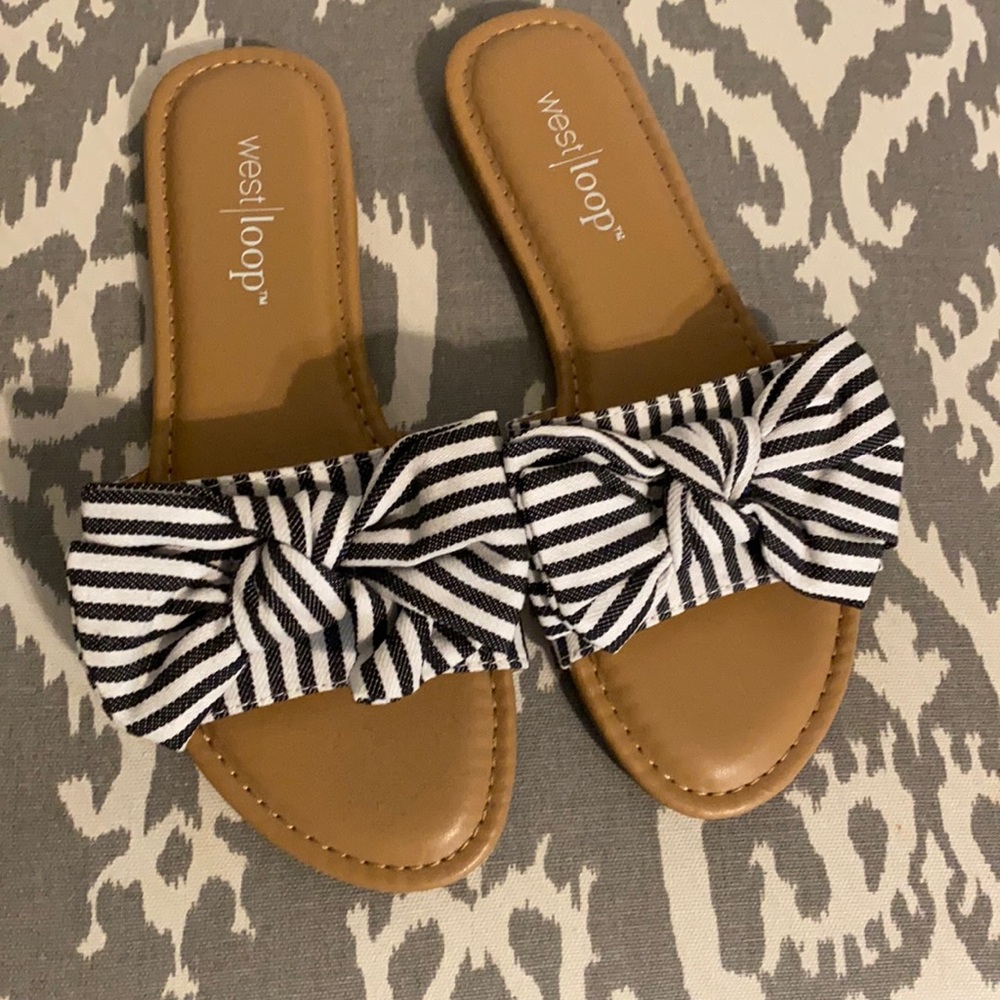 Black & White Striped Bow Sandals